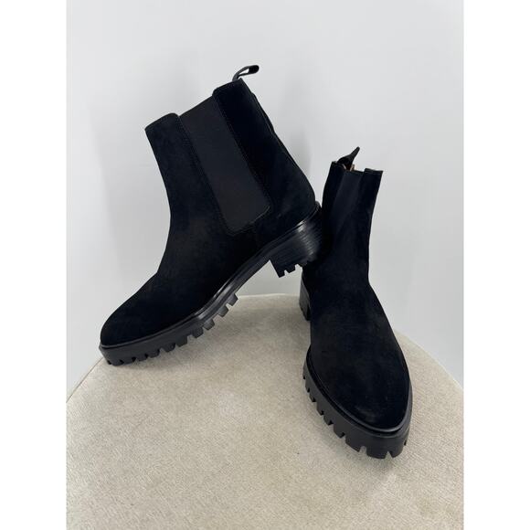 Quince Black Suede Chelsea Boot Ankle Leather Lug sole Boot NWOT 8 - Picture 2 of 7
